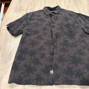 Nat Nast 70% Silk men M Charcoal Palm Print Shirt VTG